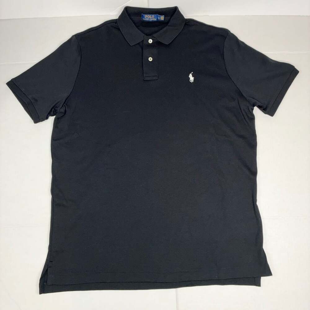 Polo Ralph Lauren Men Black Short Sleeve Logo Pima Soft Cotton Polo Shirt L